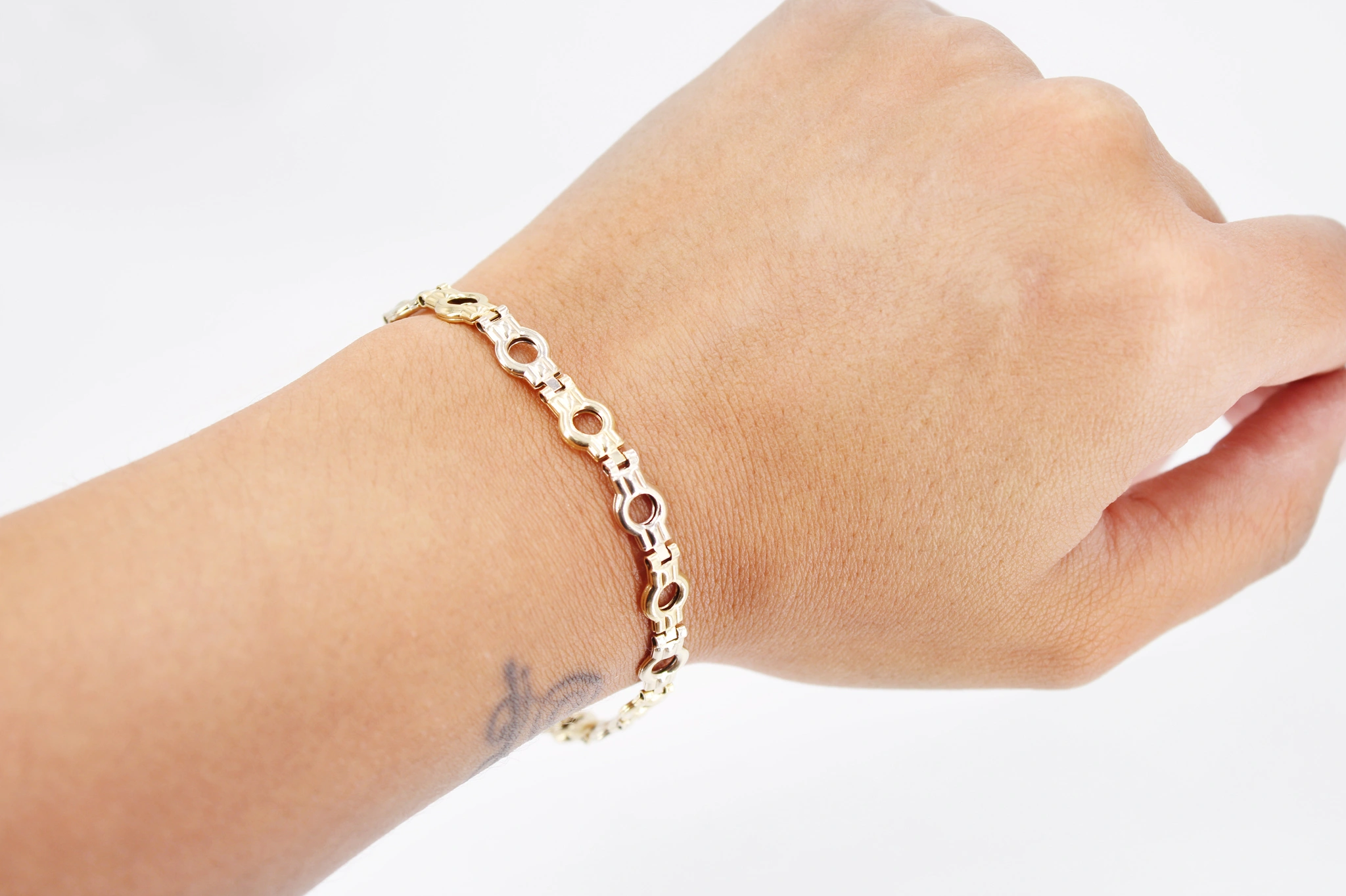 Pulsera de eslabones ovalados oro combinado 18K — foto 3